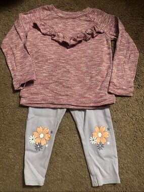 Carter's Mauve Ruffle Top with Light Gray Floral Knee-Leggings